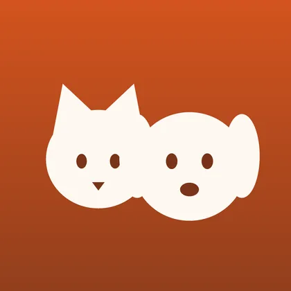 The PetTracker app icon: a cream cat and dog face overlapping on a rust background.
