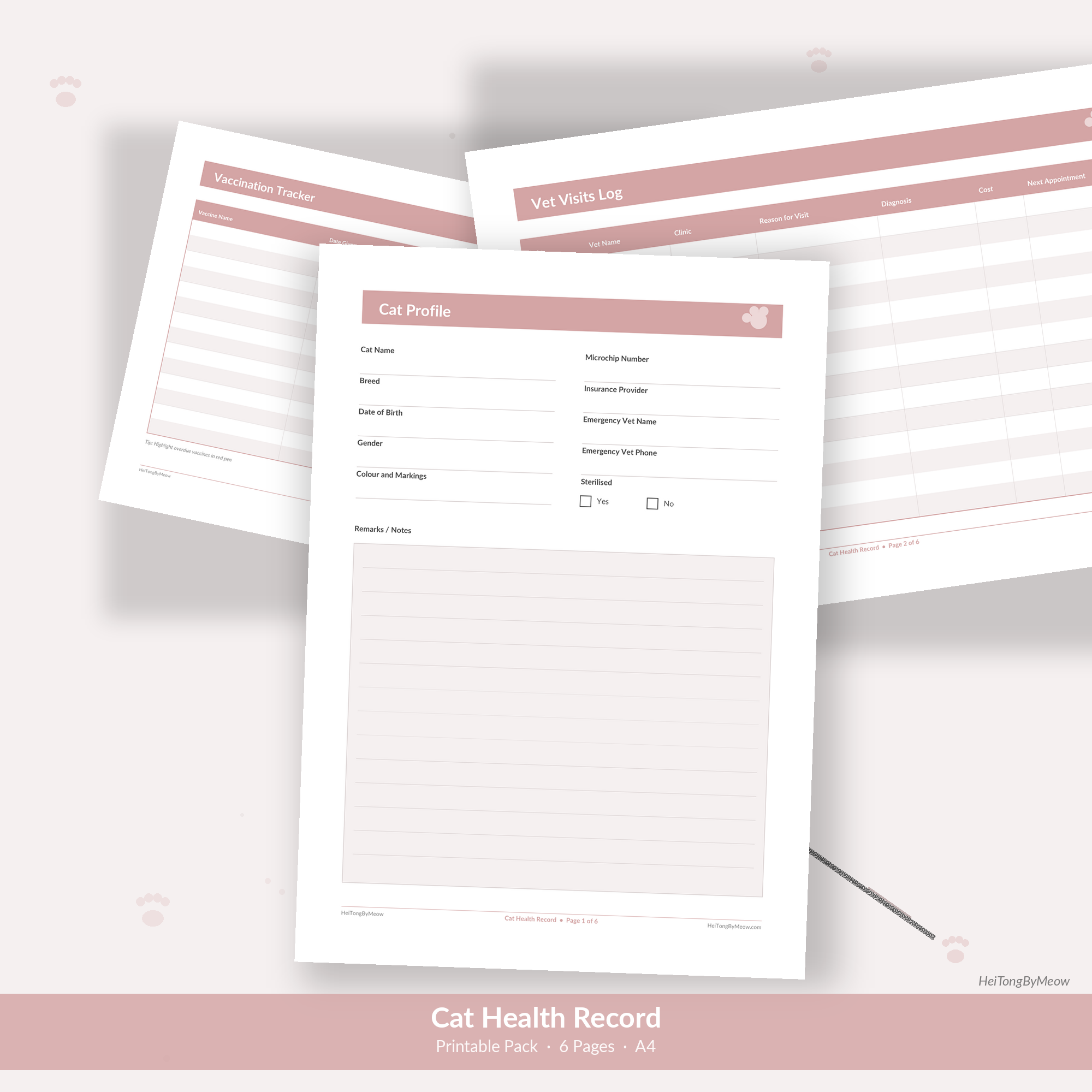 Cat Health Record Printable